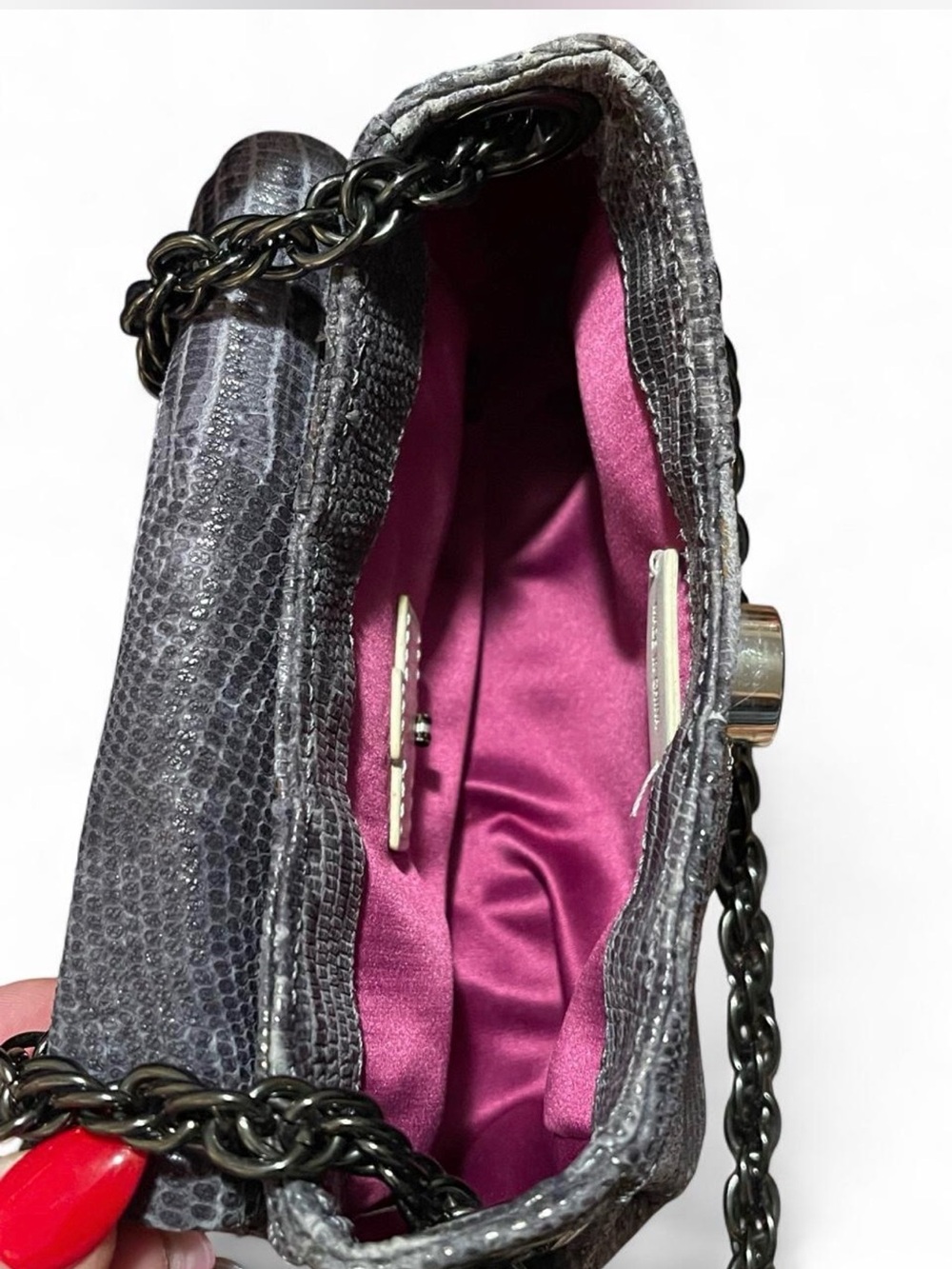 RARE Henri Bendel Milliner Genuine Lizard Mini Chain Bag Grey - Picture 8 of 8